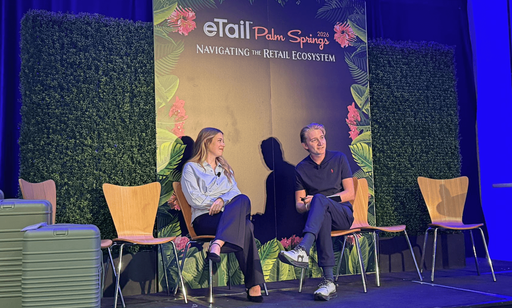 Liam Millward speaking with Brooke Cullison, VP of Media & Acquisition at Neuro, at eTail Palm Springs